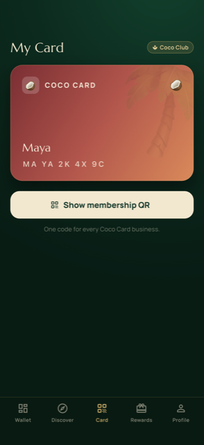 Coco Card app — The card