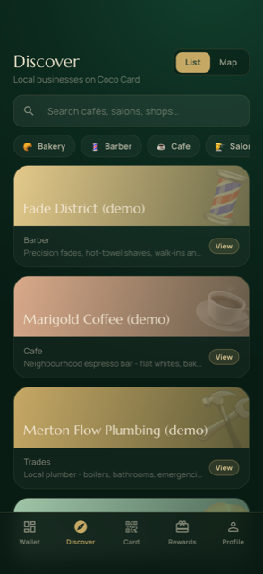 Coco Card app — Discover