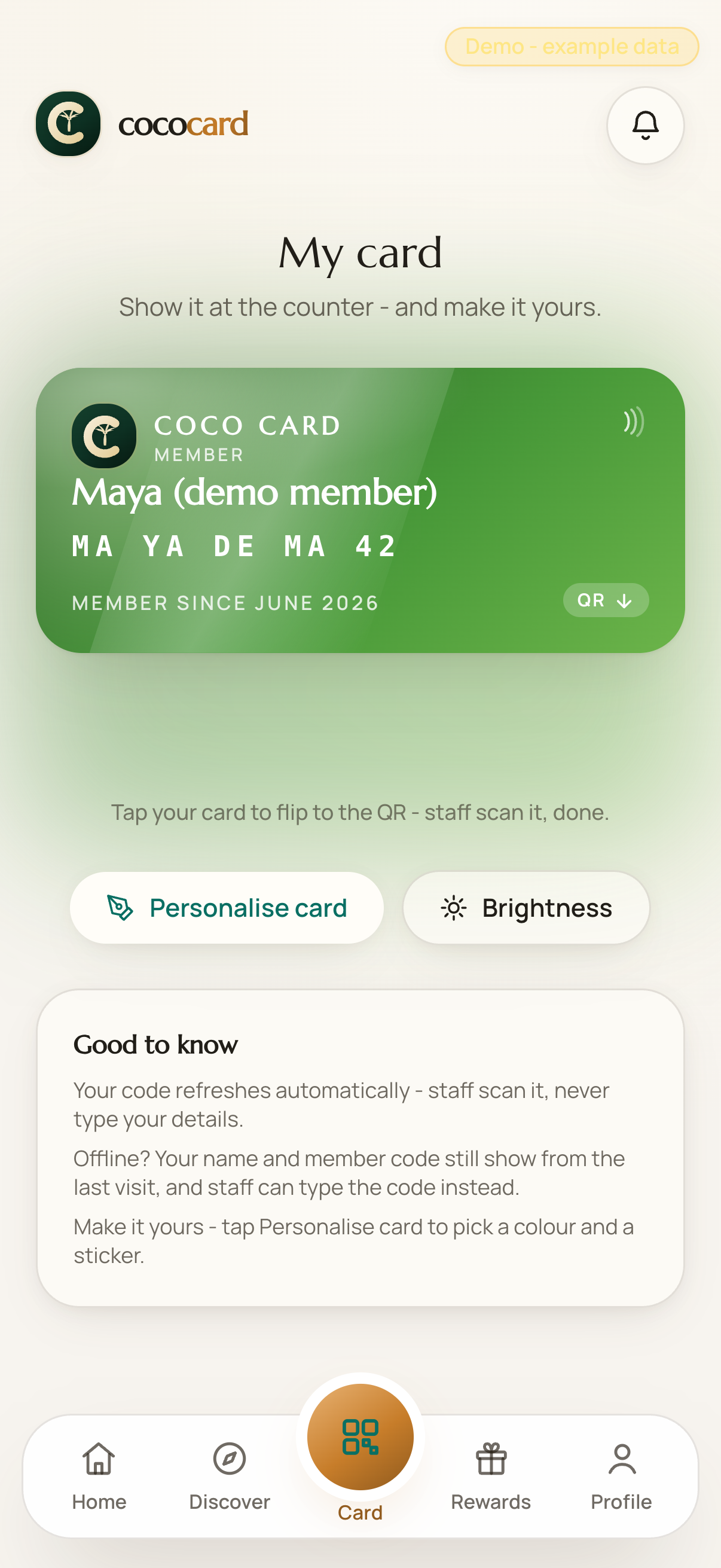 Coco Card web — The card